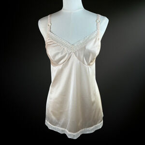 VTG Jenelle Womens Satin Babydoll Cami Size XL Lace Trim Coquette Pink Feminine